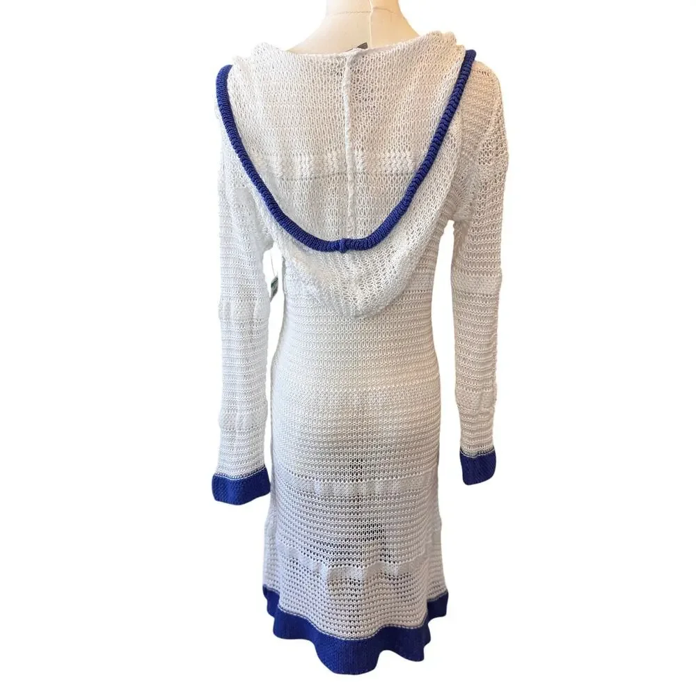 New Tommy Bahama Women's Navy Crocheted Open Weave Net Cover Up Hoodie Size L